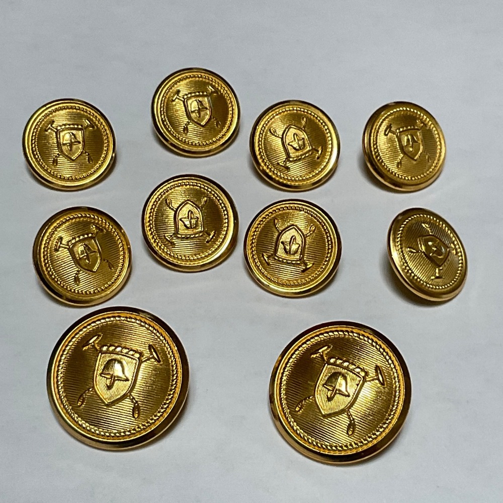 Waterbury Button Co Blazer Buttons Set 10pc Gold Tone Crest Shield USA Mens Suit